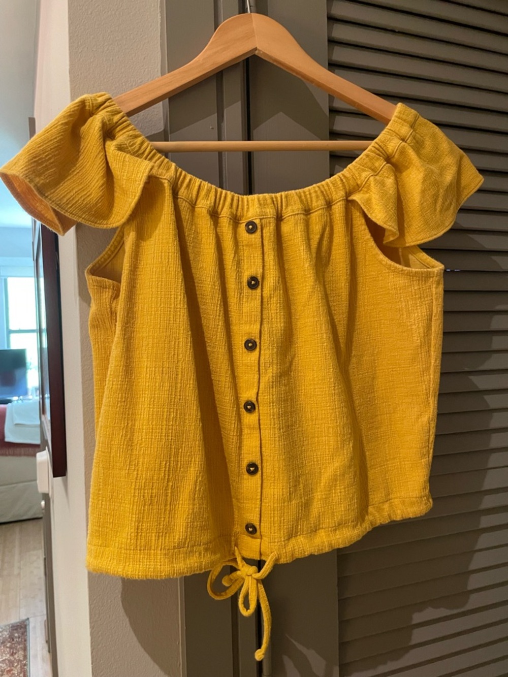 Madewell Mustard Yellow Off-Shoulder Button Crop Top